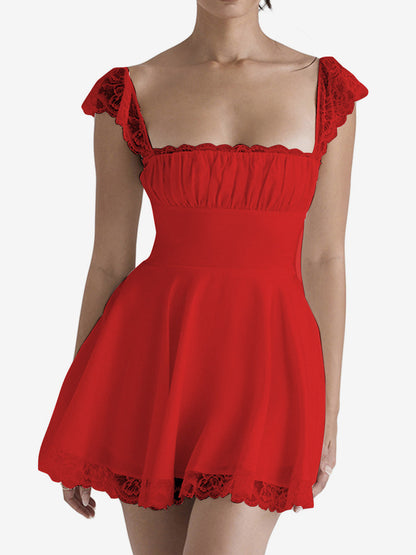 Date Night Dress Mini Lace Sleeveless Straps Neck Casual Black Summer Dress