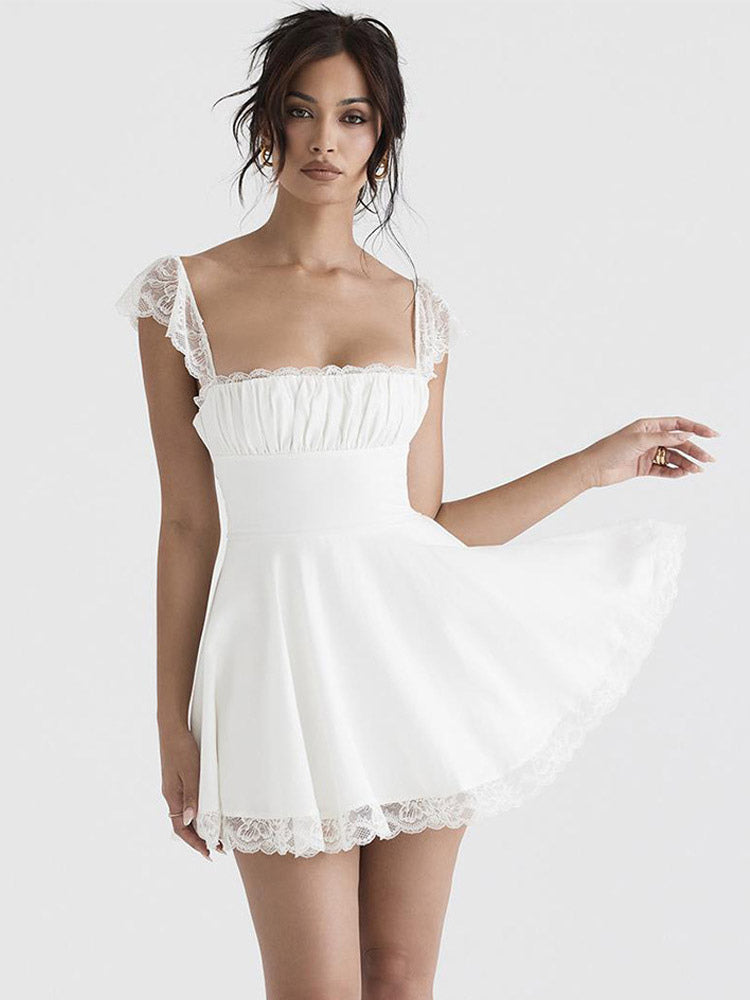Date Night Dress Mini Lace Sleeveless Straps Neck Casual Black Summer Dress