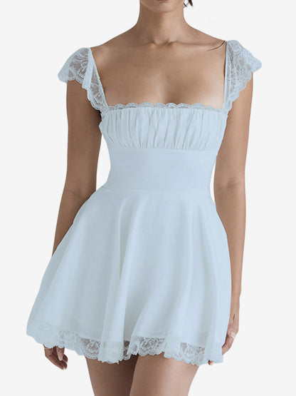 Date Night Dress Mini Lace Sleeveless Straps Neck Casual Black Summer Dress