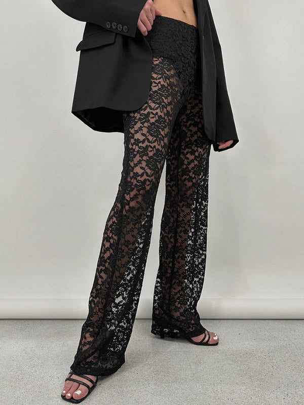 Pants White Lace Lace Natural Waist Straight Trousers