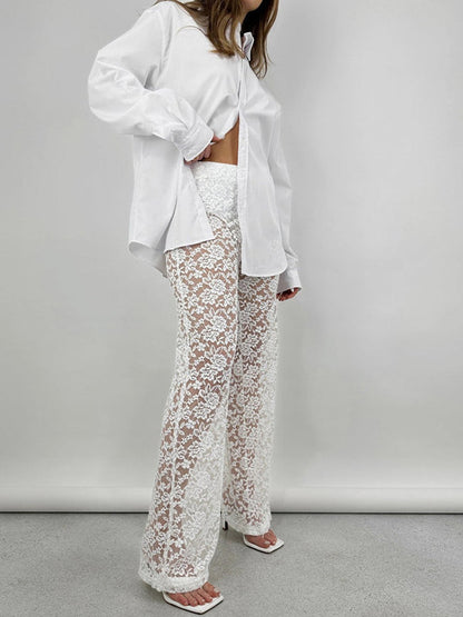 Pants White Lace Lace Natural Waist Straight Trousers