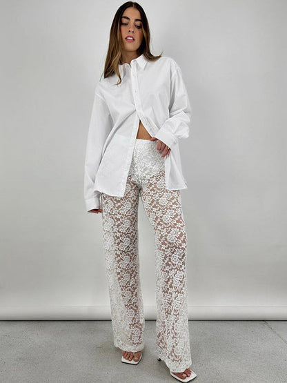 Pants White Lace Lace Natural Waist Straight Trousers