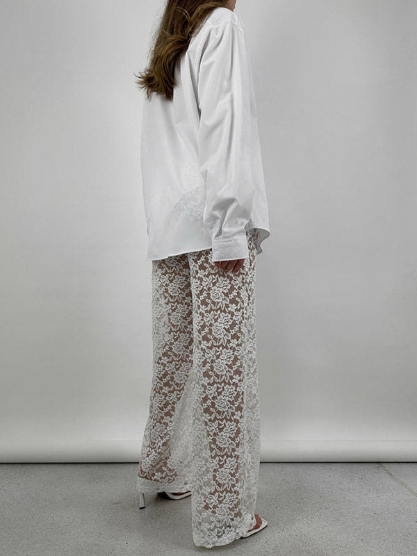 Pants White Lace Lace Natural Waist Straight Trousers