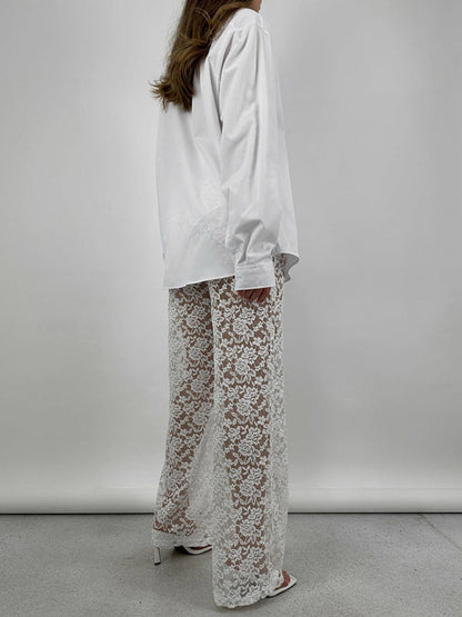 Pants White Lace Lace Natural Waist Straight Trousers