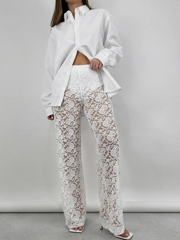 Pants White Lace Lace Natural Waist Straight Trousers