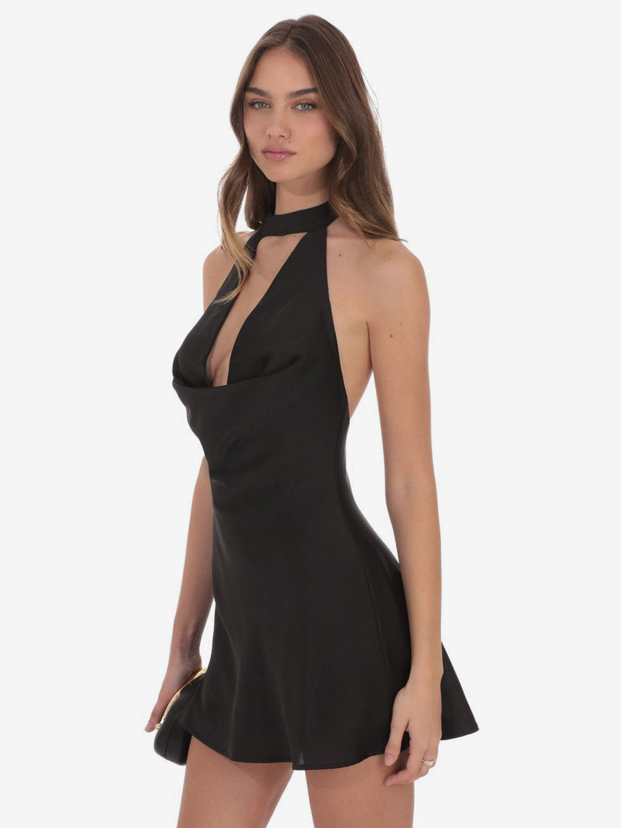 Night Out Dresses Black Sleeveless Backless Halter Summer Mini Dress