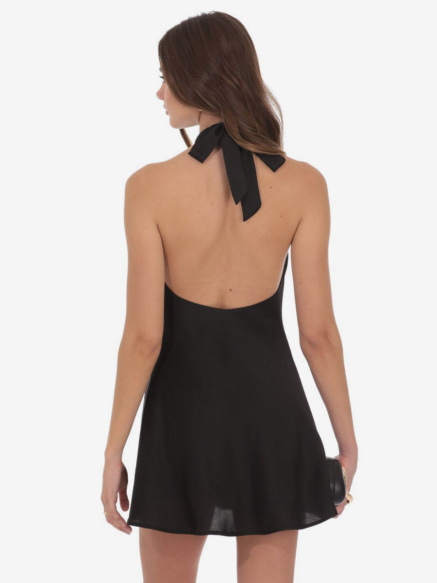 Night Out Dresses Black Sleeveless Backless Halter Summer Mini Dress