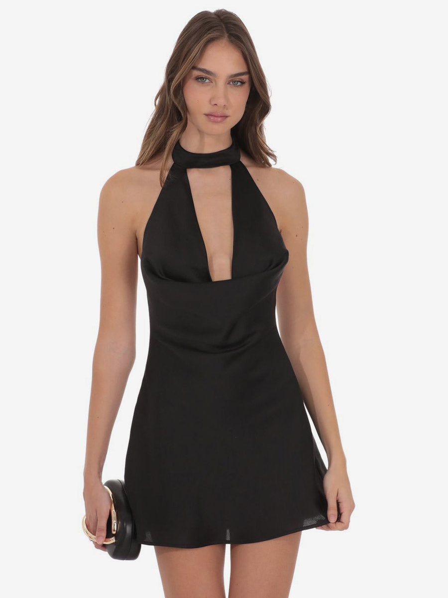 Night Out Dresses Black Sleeveless Backless Halter Summer Mini Dress