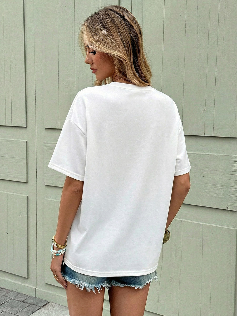 Shirt Short Sleeves Tees White Viscose Clothes Jewel Neck Women Summer Tee Shirt