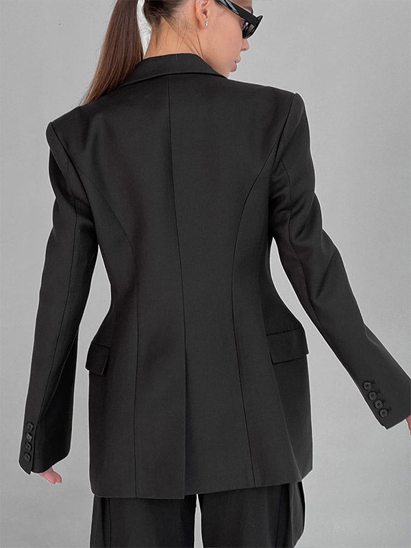 Blazer For Women Chic Turndown Collar Buttons Long Sleeves Suits