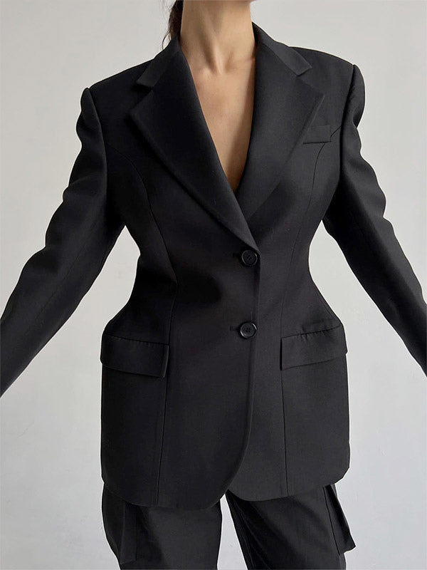 Blazer For Women Chic Turndown Collar Buttons Long Sleeves Suits