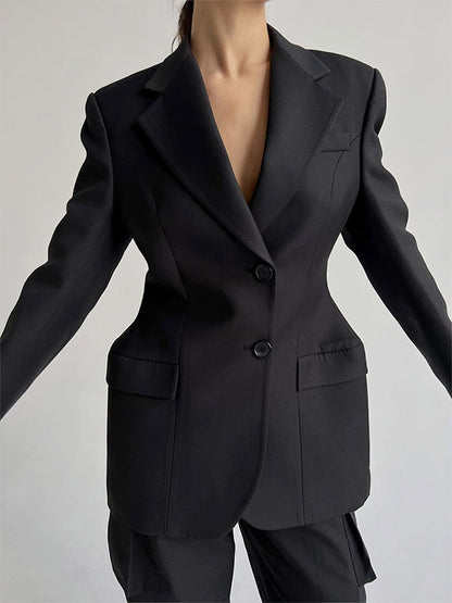Blazer For Women Chic Turndown Collar Buttons Long Sleeves Suits