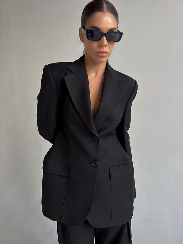 Blazer For Women Chic Turndown Collar Buttons Long Sleeves Suits
