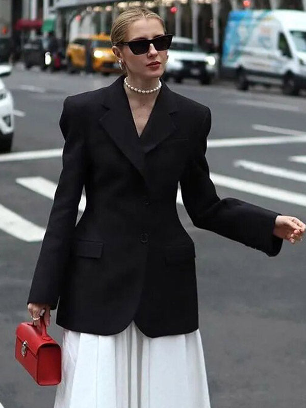 Blazer For Women Chic Turndown Collar Buttons Long Sleeves Suits