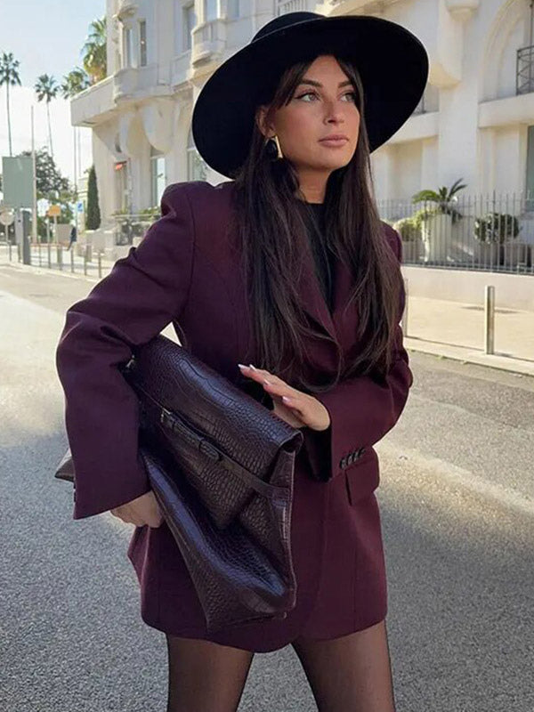 Blazer For Women Chic Turndown Collar Buttons Long Sleeves Suits