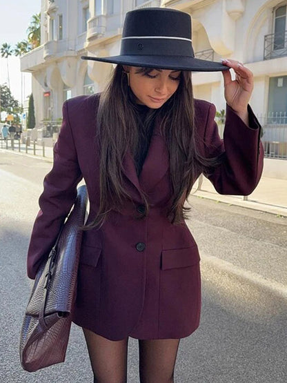 Blazer For Women Chic Turndown Collar Buttons Long Sleeves Suits