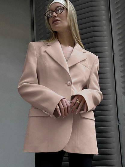 Blazer For Women Chic Turndown Collar Buttons Long Sleeves Suits