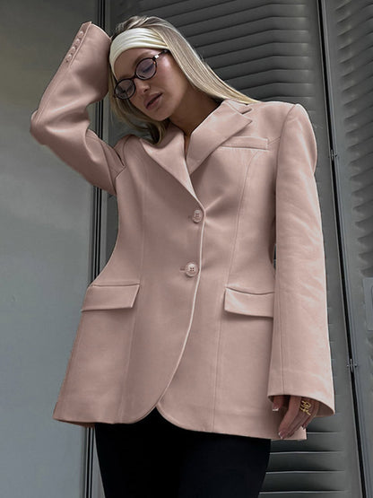Blazer For Women Chic Turndown Collar Buttons Long Sleeves Suits