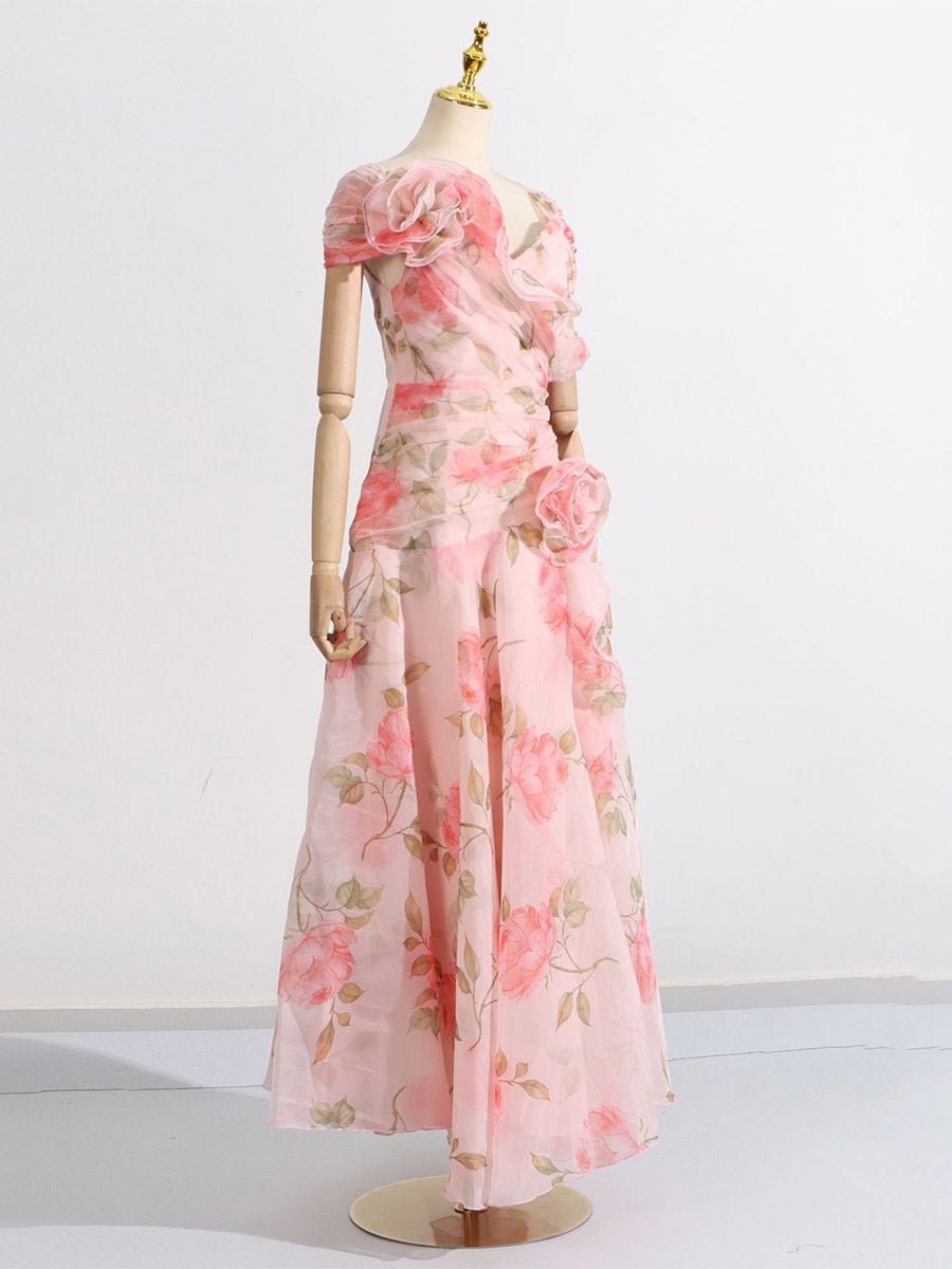Pink Floral Off Shoulder Maxi Gown For Women Elegant Evening Style