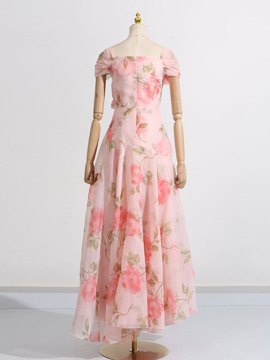 Pink Floral Off Shoulder Maxi Gown For Women Elegant Evening Style