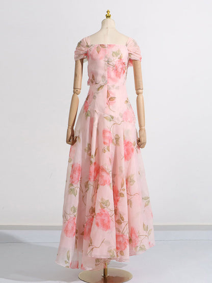 Pink Floral Off Shoulder Maxi Gown For Women Elegant Evening Style