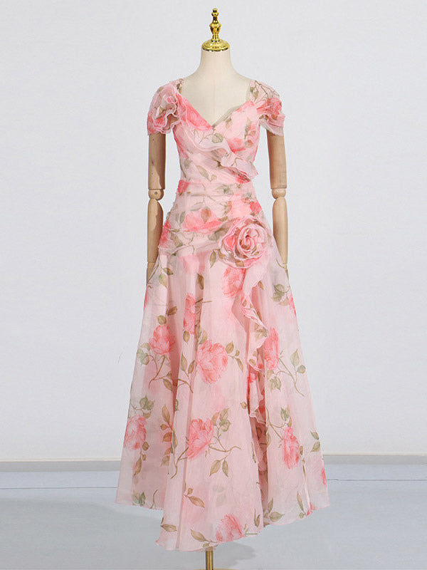 Pink Floral Off Shoulder Maxi Gown For Women Elegant Evening Style