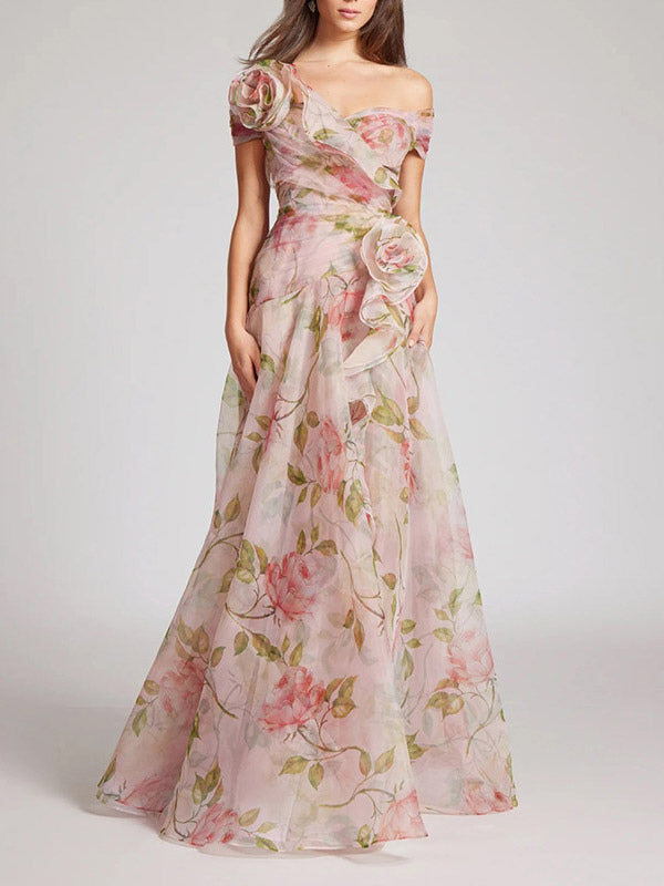 Pink Floral Off Shoulder Maxi Gown For Women Elegant Evening Style