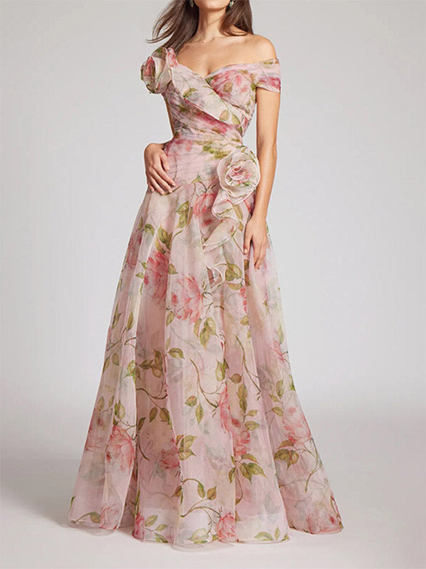 Pink Floral Off Shoulder Maxi Gown For Women Elegant Evening Style