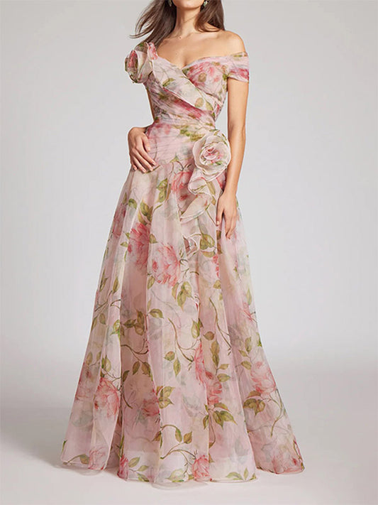 Pink Floral Off Shoulder Maxi Gown For Women Elegant Evening Style