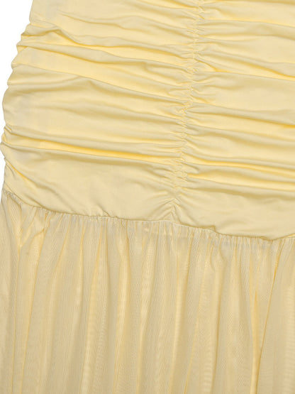 Creamy White V Neck Ruched Sheer Maxi Gown For Women Elegant Formal Style