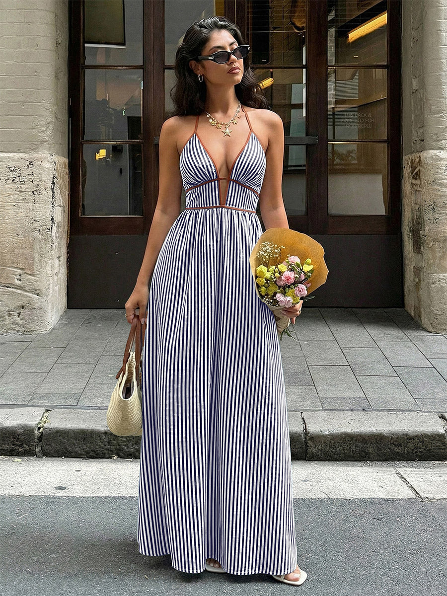 Vacation Dresses Maxi Backless Sleeveless V-Neck Cap Sleeves Sexy Burgundy Summer Dresses