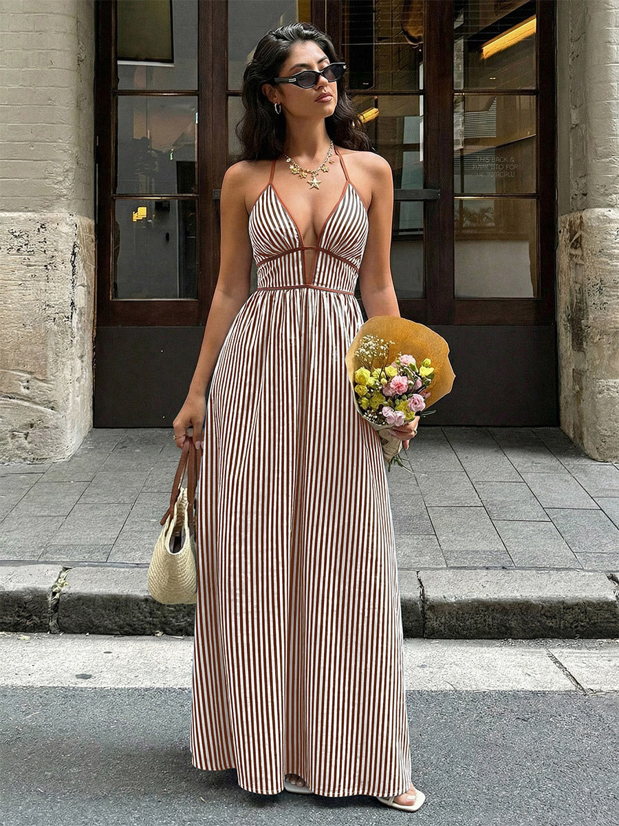 Vacation Dresses Maxi Backless Sleeveless V-Neck Cap Sleeves Sexy Burgundy Summer Dresses