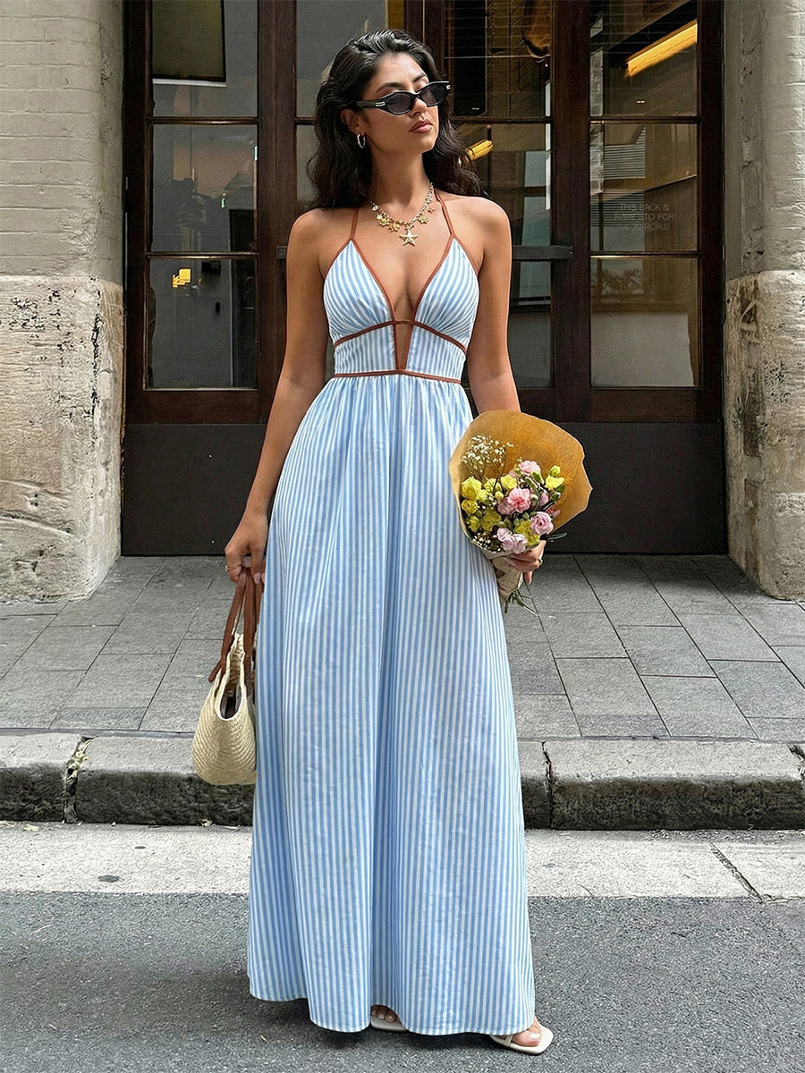 Vacation Dresses Maxi Backless Sleeveless V-Neck Cap Sleeves Sexy Burgundy Summer Dresses