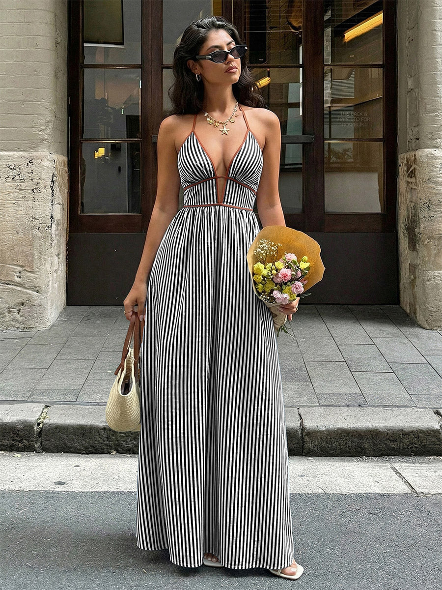 Vacation Dresses Maxi Backless Sleeveless V-Neck Cap Sleeves Sexy Burgundy Summer Dresses