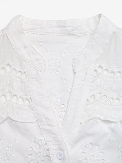 Blouse For Women White V-Neck Casual Cut Out Short Sleeves Summer Tops