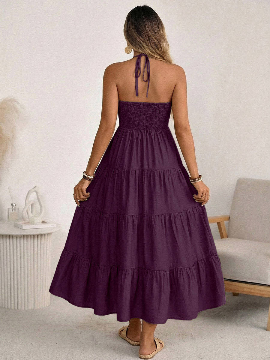 Vacation Maxi Dresses Lace Up Sleeveless Backless V-Neck Sweet Green Summer Dress