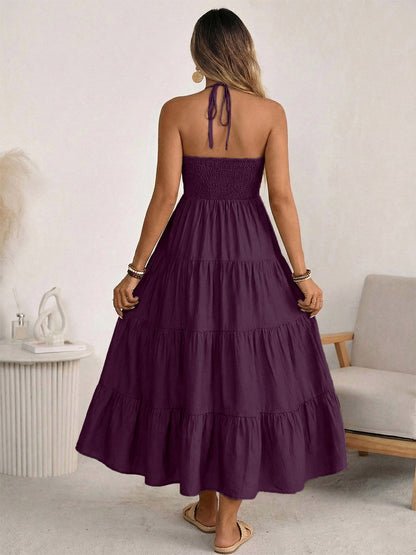 Vacation Maxi Dresses Lace Up Sleeveless Backless V-Neck Sweet Green Summer Dress