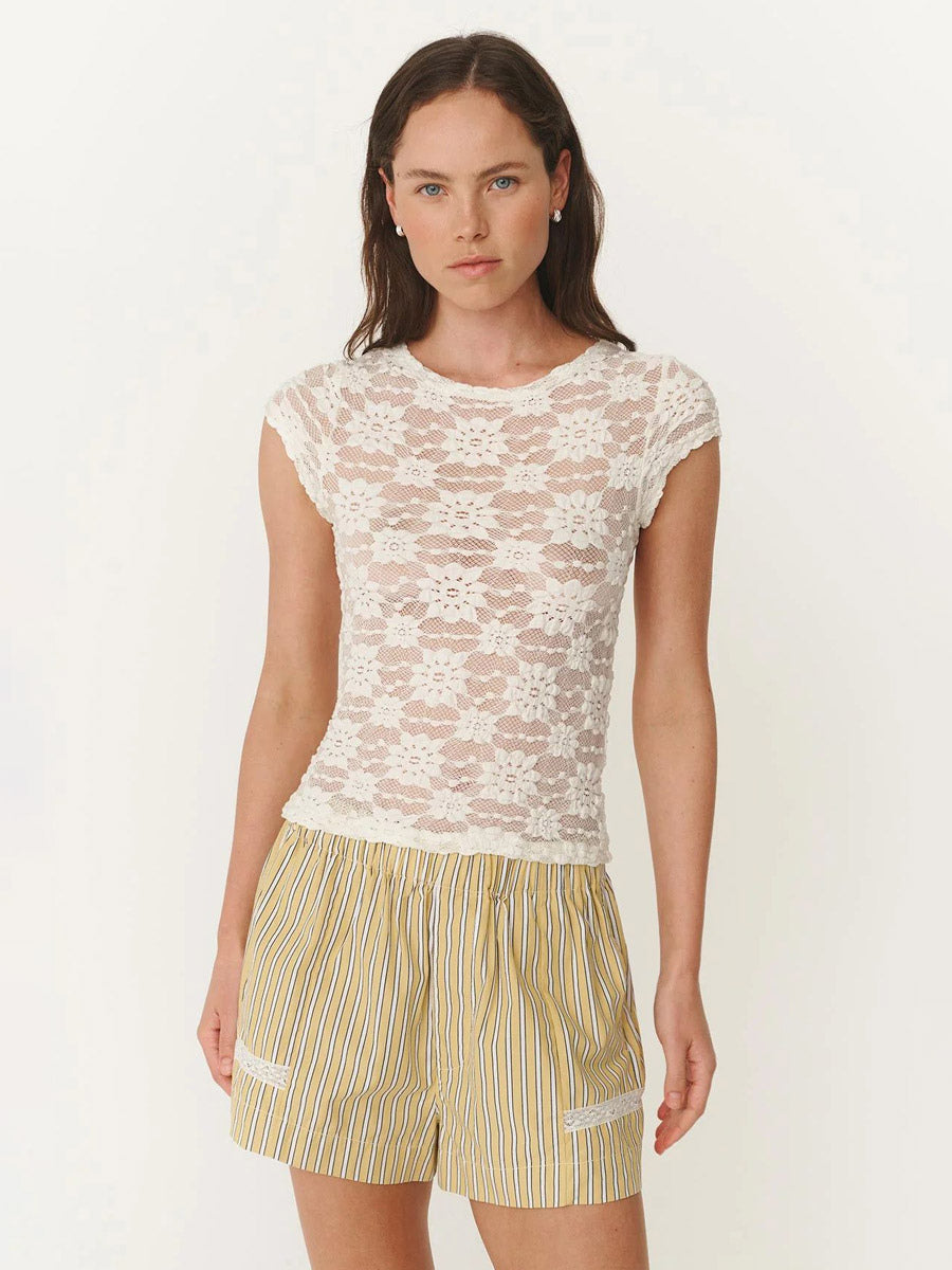 T-Shirt Short Sleeves Tees Black Lace Straps Neck Women Summer T Shirt