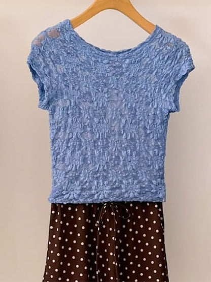 T-Shirt Short Sleeves Tees Black Lace Straps Neck Women Summer T Shirt