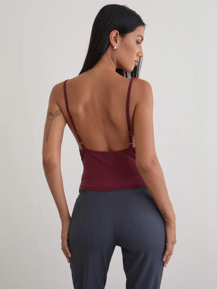 Cami Top Cowl Neck Sequins Casual Burgundy Camis For Women