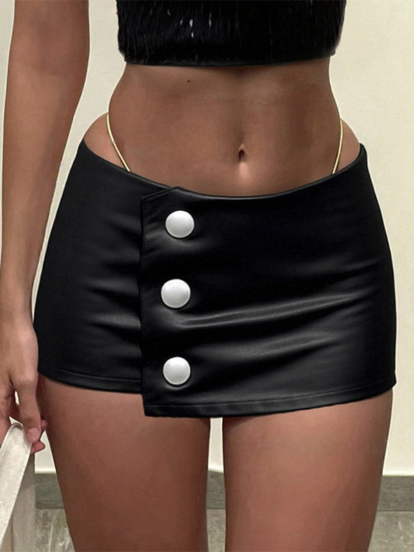 Skirts Black Low Rise Waist PU Leather Sexy Summer Mini Women's Bottoms
