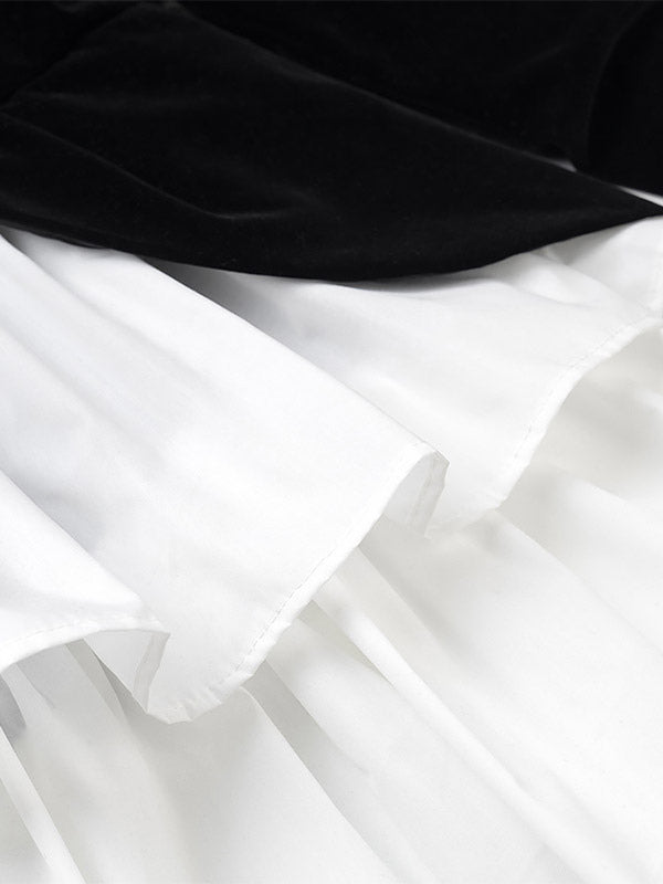 Date Night Dresses Faux Two-Piece Mini Ruffled Long Sleeves Two-Tone Chic Black Dress