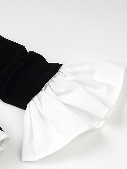 Date Night Dresses Faux Two-Piece Mini Ruffled Long Sleeves Two-Tone Chic Black Dress