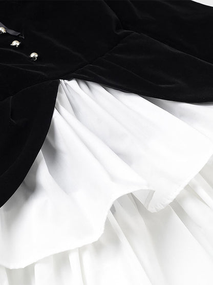 Date Night Dresses Faux Two-Piece Mini Ruffled Long Sleeves Two-Tone Chic Black Dress