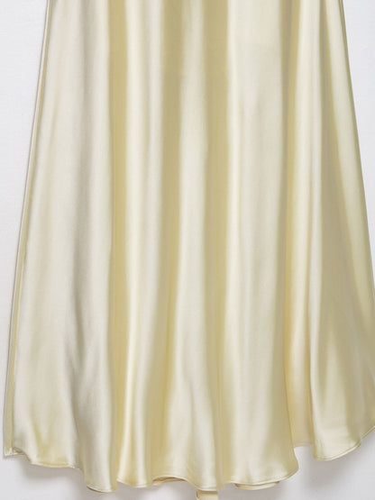 Creamy White Halter Neck Satin Maxi Dress For Women Elegant Formal Style