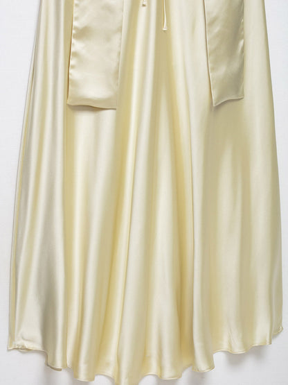 Creamy White Halter Neck Satin Maxi Dress For Women Elegant Formal Style