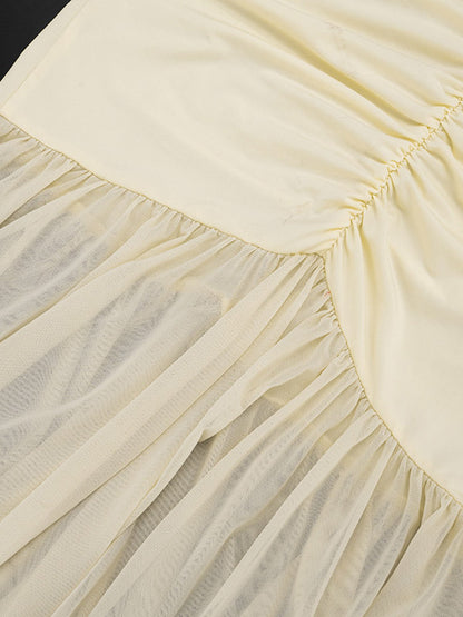 Cream V Neck Ruffled Sleeve Maxi Dress For Women Elegant Formal Style