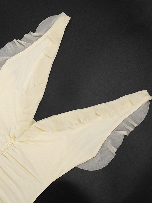 Cream V Neck Ruffled Sleeve Maxi Dress For Women Elegant Formal Style