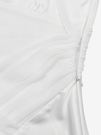 Ivory V Neck Satin Maxi Dress For Women Elegant Formal Style