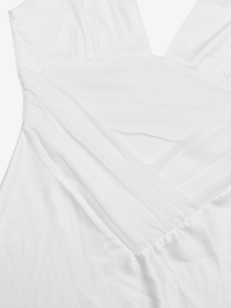 Ivory V Neck Satin Maxi Dress For Women Elegant Formal Style